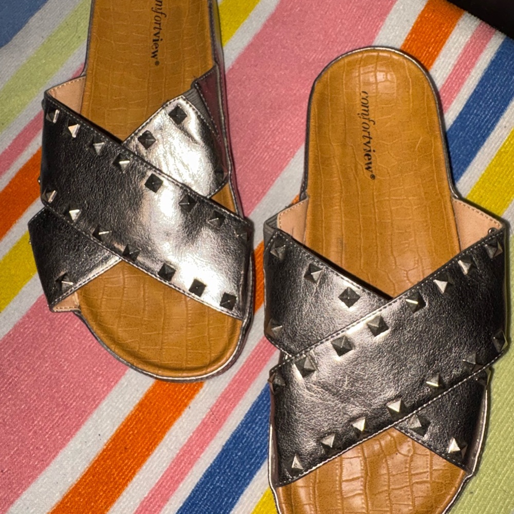 Comfortview Metallic Studded Sandals